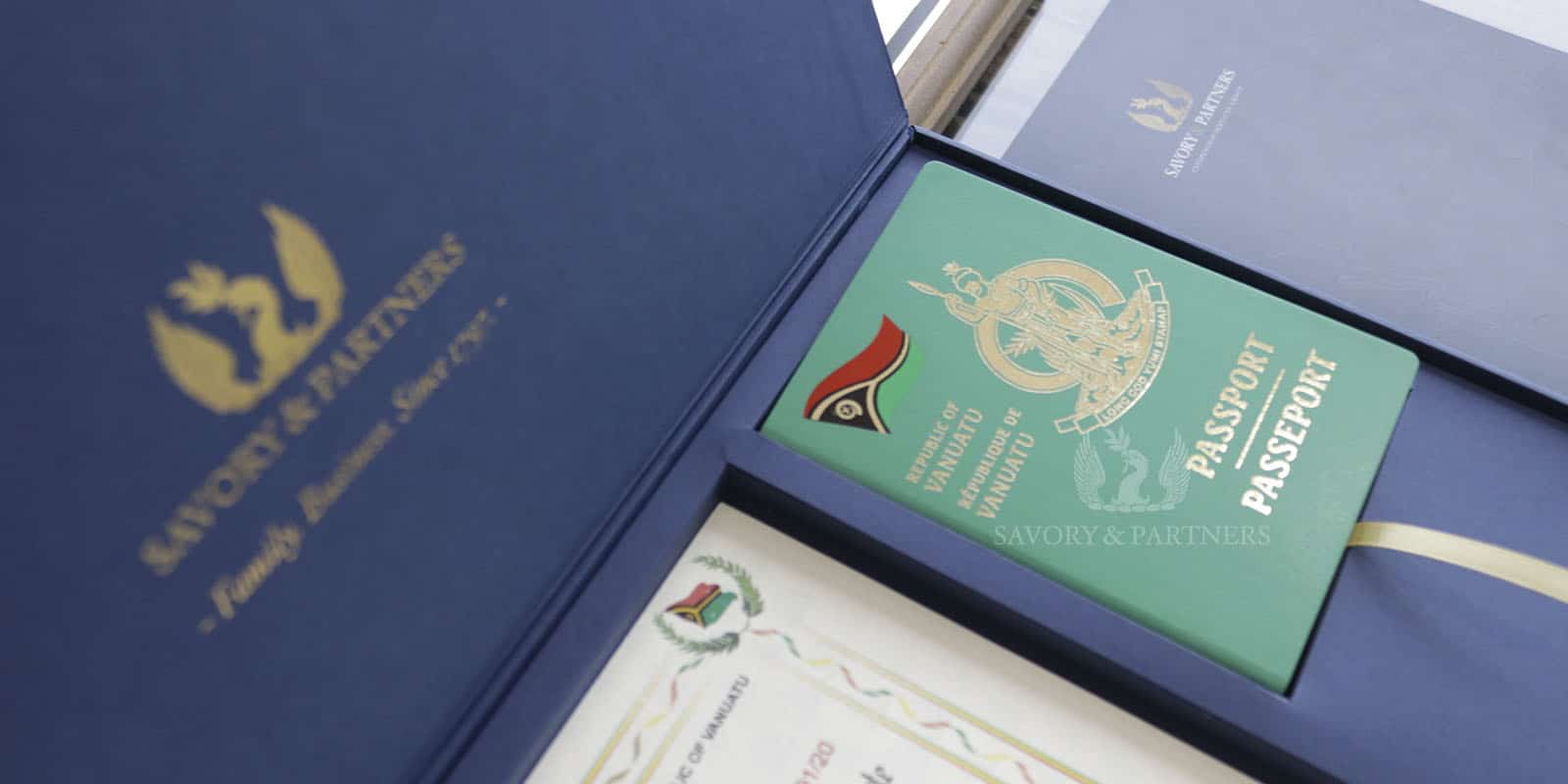 Vanuatu passport at Savory & Partners offices in Dubai.
