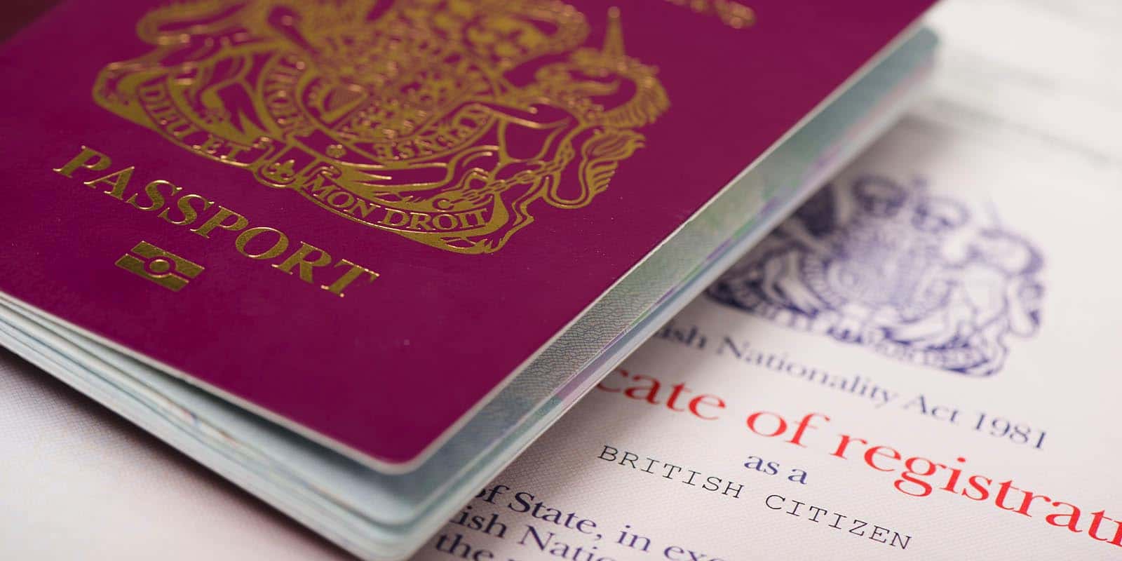 British passport and certificate of registration.