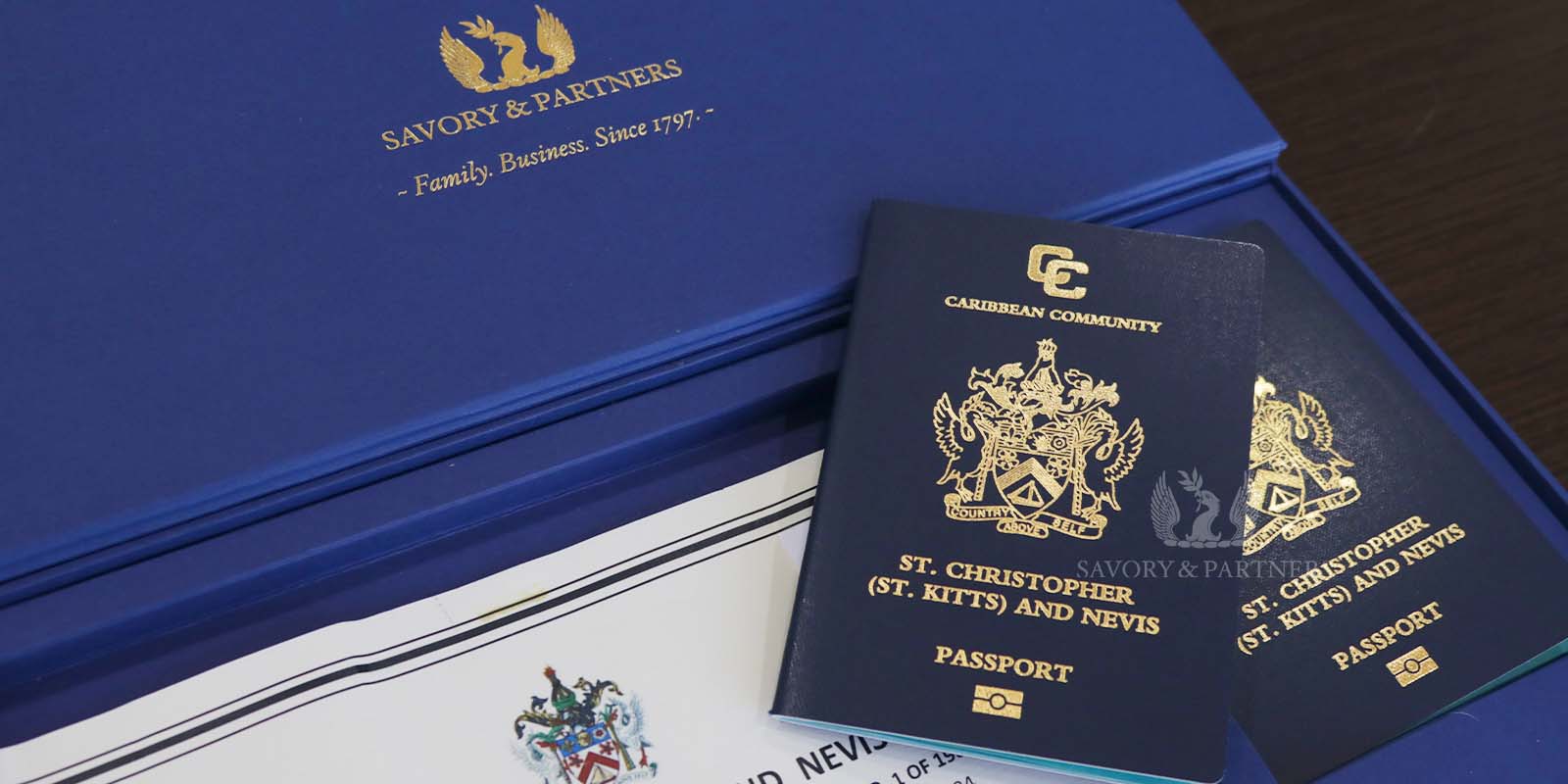 St Kitts & Nevis passport at Savory & Partners Office in Dubai